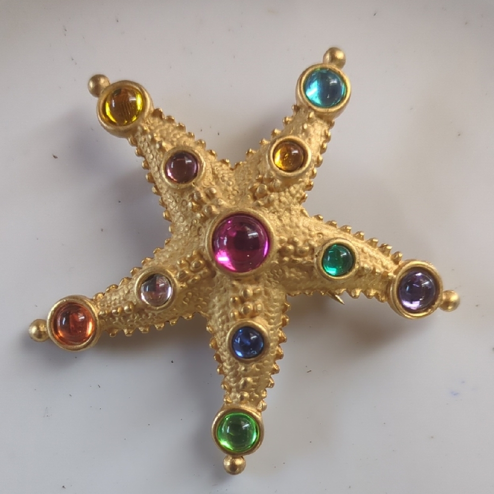 JJ Gold Starfish Brooch Multicolor Gems